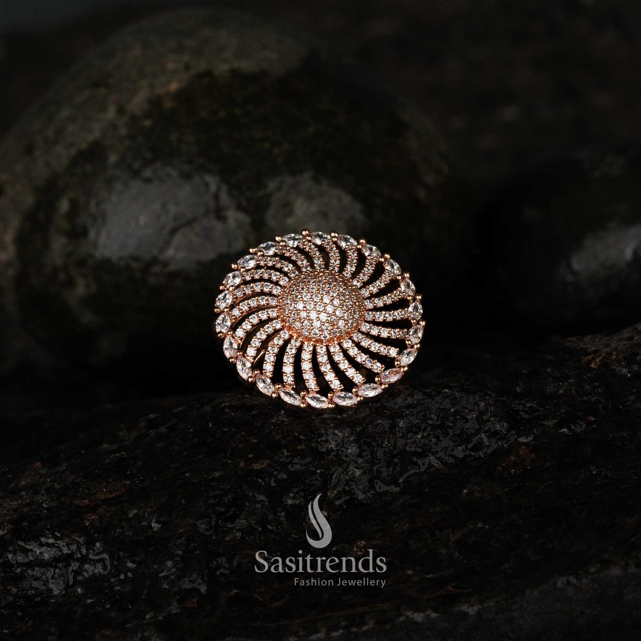 Rhodium Rose Gold Plated American Diamond Zircon Adjustable Finger Ring - Sasitrends











