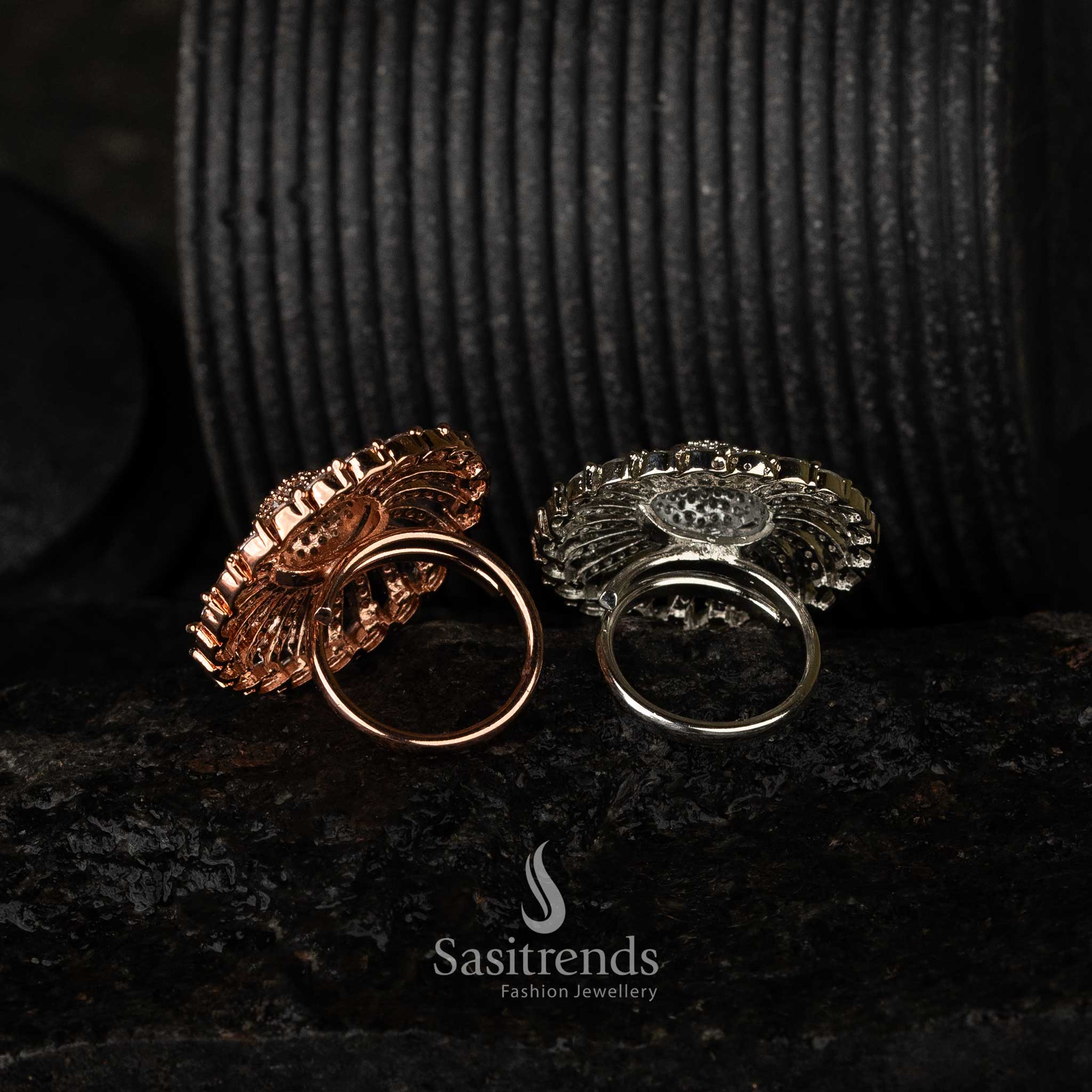 Rhodium Silver Rose Gold Plated American Diamond Zircon Adjustable Circle Ring - Sasitrends











