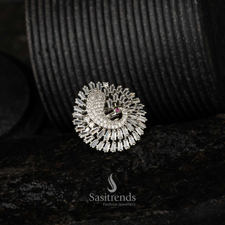 Attractive Peacock Designer Zircon Stone Ring - Perfect Party Wear