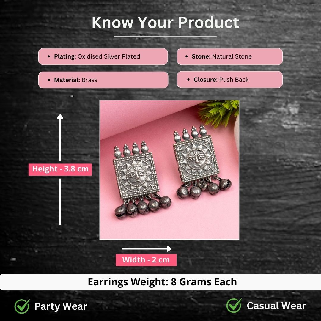 Oxidised Silver Earrings Measurement Image - Sasitrends





