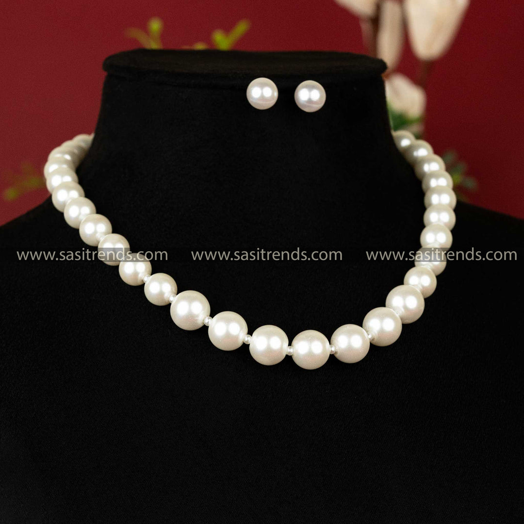 Latest Traditional Regal Pearl Mala Necklace With Earrings Jewellery Set Sasitrends