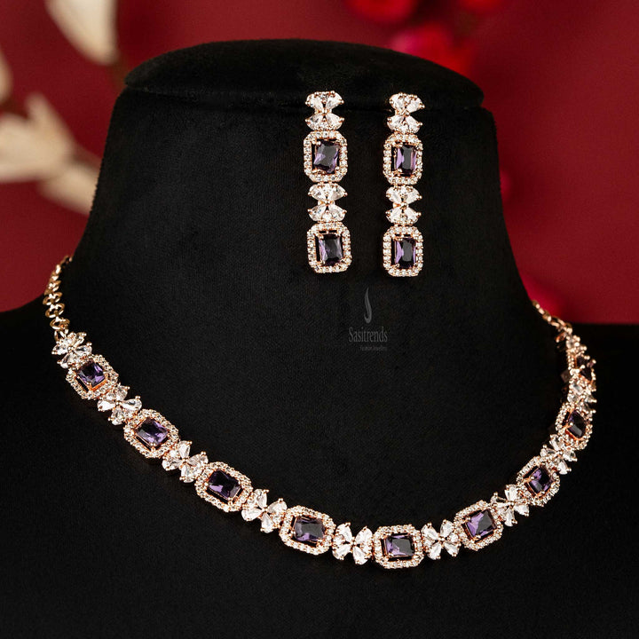 Elegant Party Wear Rose Gold Plated American Diamond Jewellery Set - Sasitrends - Sasitrends