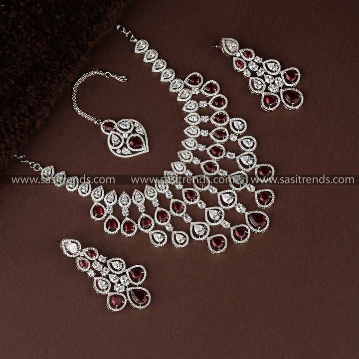 Exquisite American Diamond Rhodium-Plated Bridal Jewellery Set