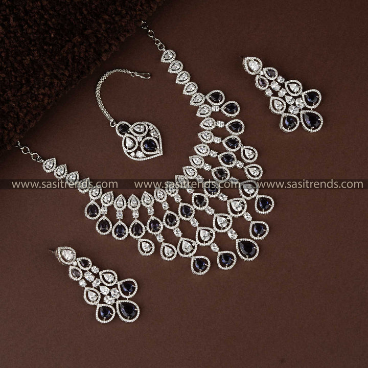 Exquisite American Diamond Rhodium-Plated Bridal Jewellery Set