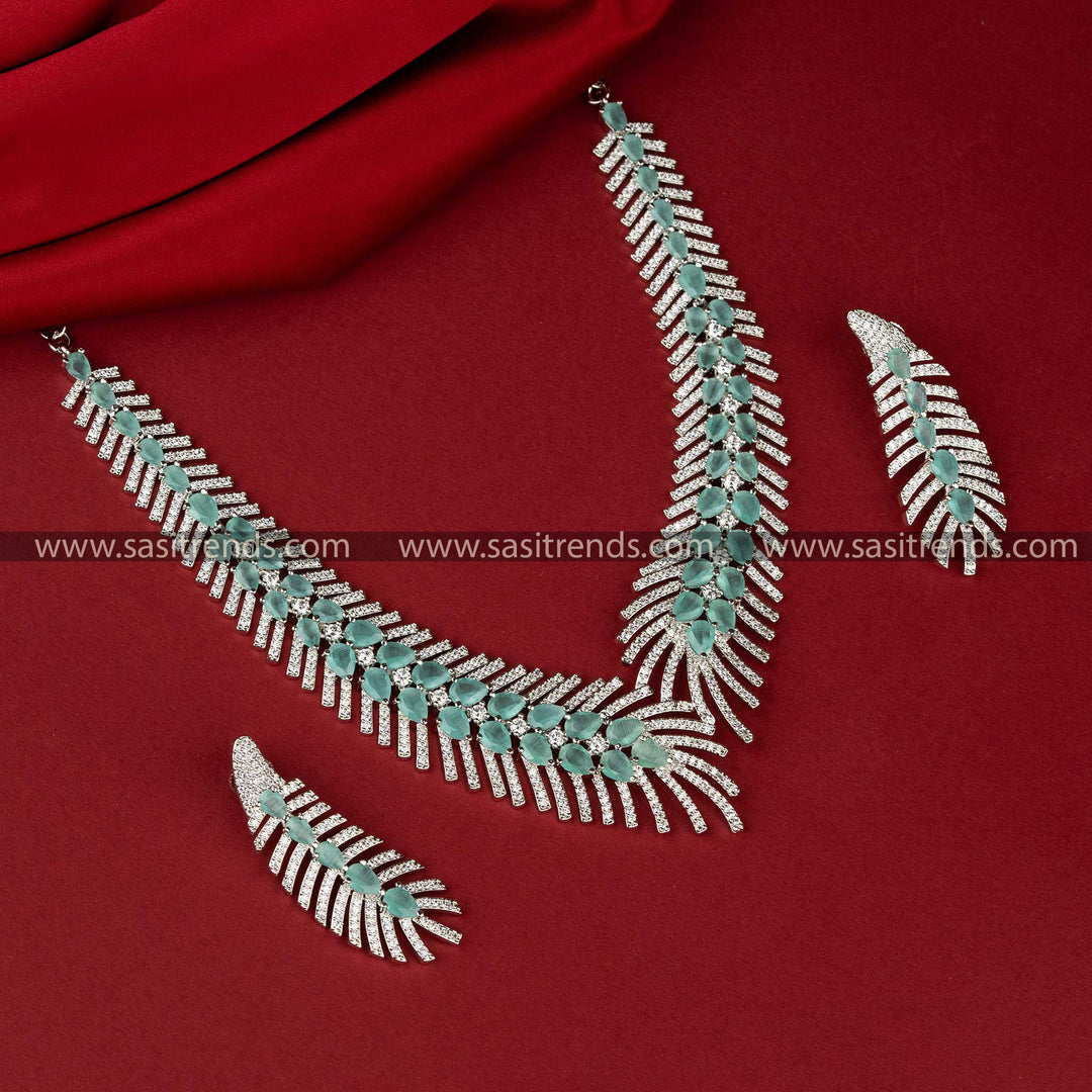 Trendy Mint American Diamond Stone Stud Jewellery Set Sasitrends Online