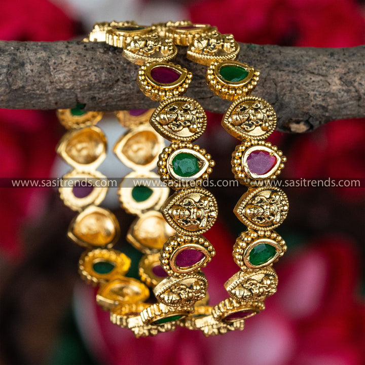 Traditional Wear Micro Gold Plated Lakshmi Motif Bangles For Women And Girls