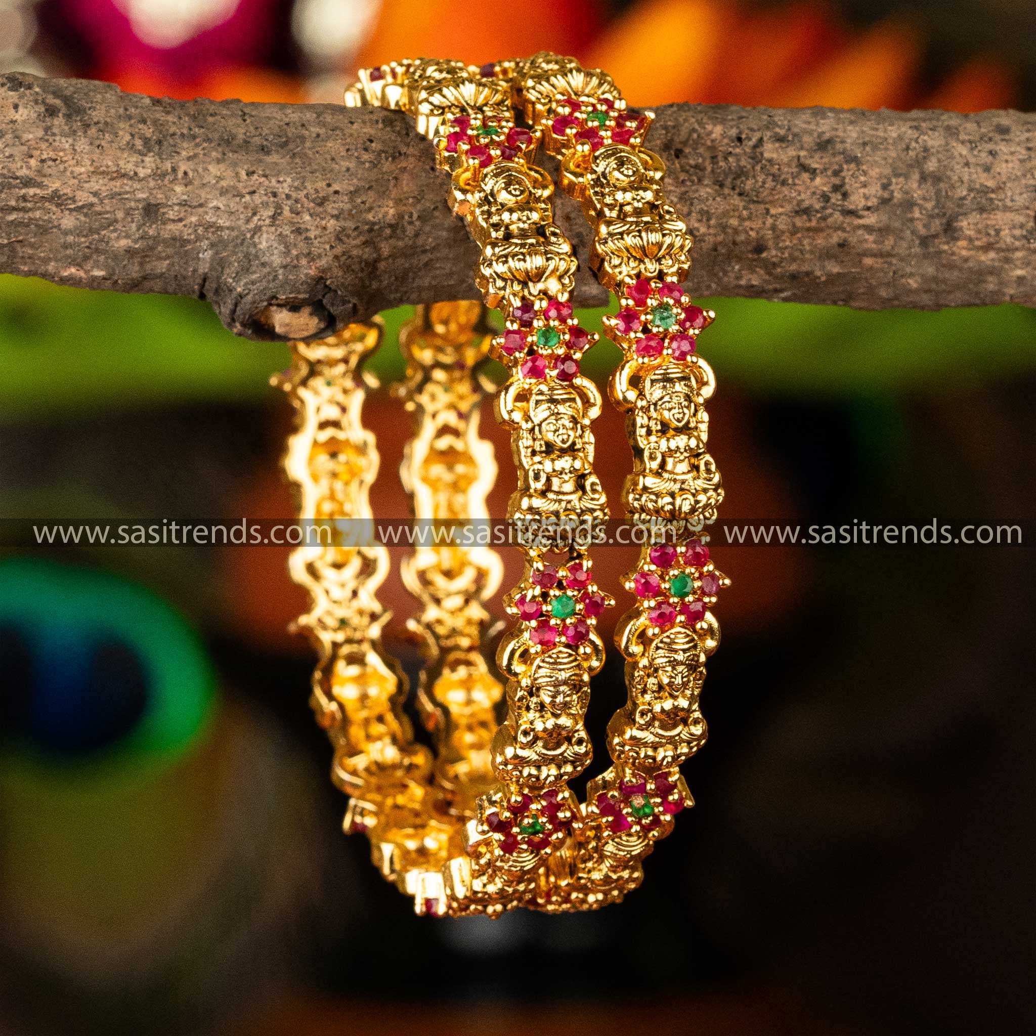 Temple Wear Micro Gold Plated Lakshmi Flower Designer Bangles Sasitrends Online Shopping