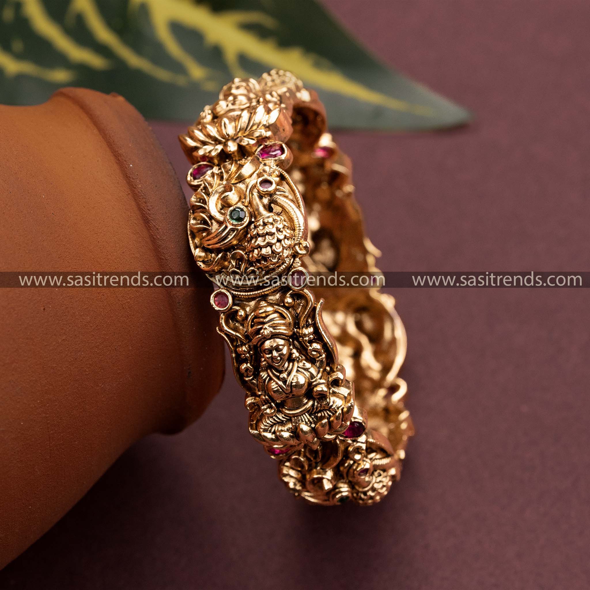 Grand Bridal Lakshmi Peacock Motif Temple Gold Plated Kada Bangles Sasitrends