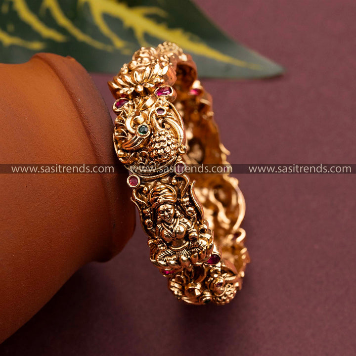 Grand Bridal Lakshmi Peacock Motif Temple Gold Plated Kada Bangles Sasitrends