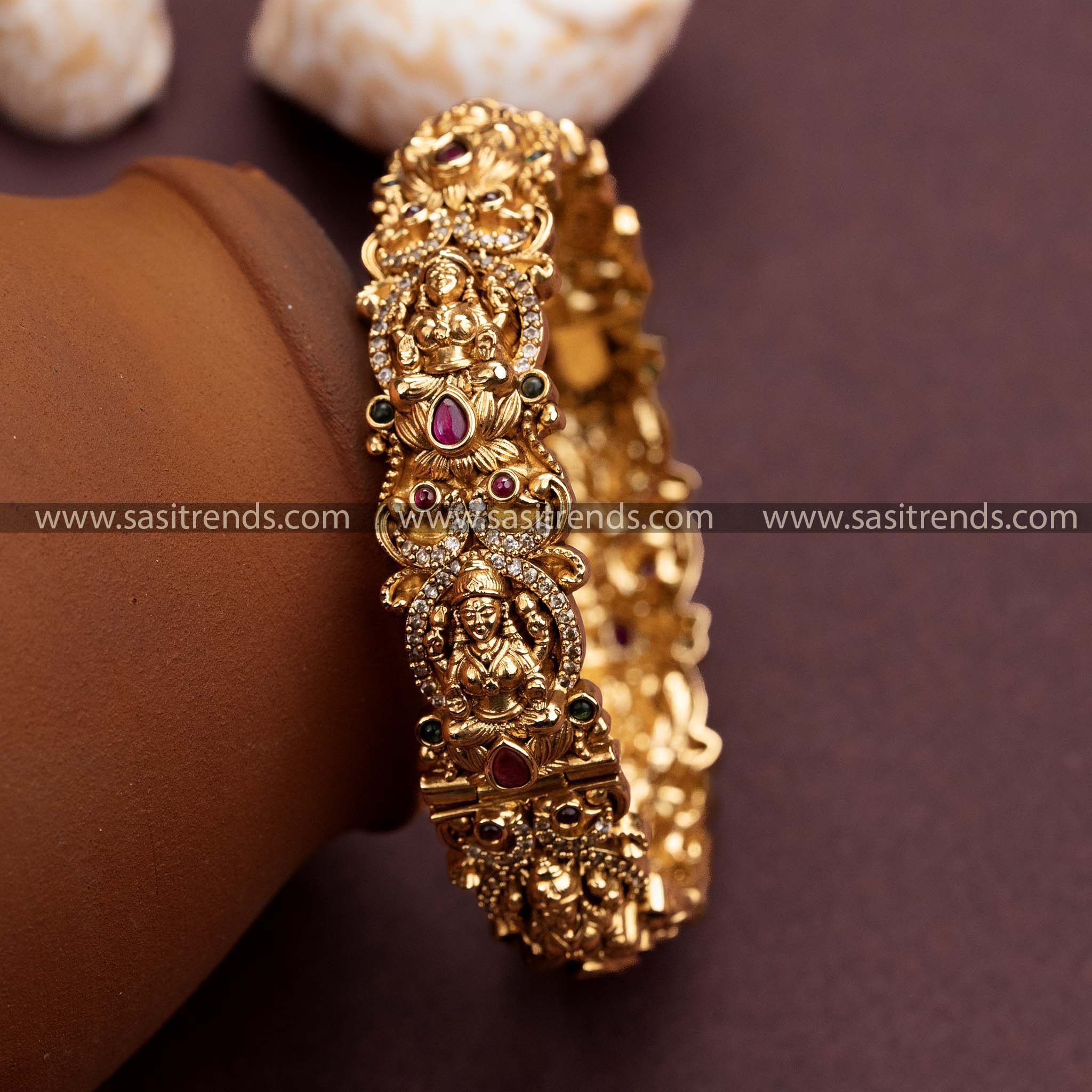 Traditional Bridal Multi AD Lakshmi Peacock Matt Gold Plated Kada Bangles Sasitrends