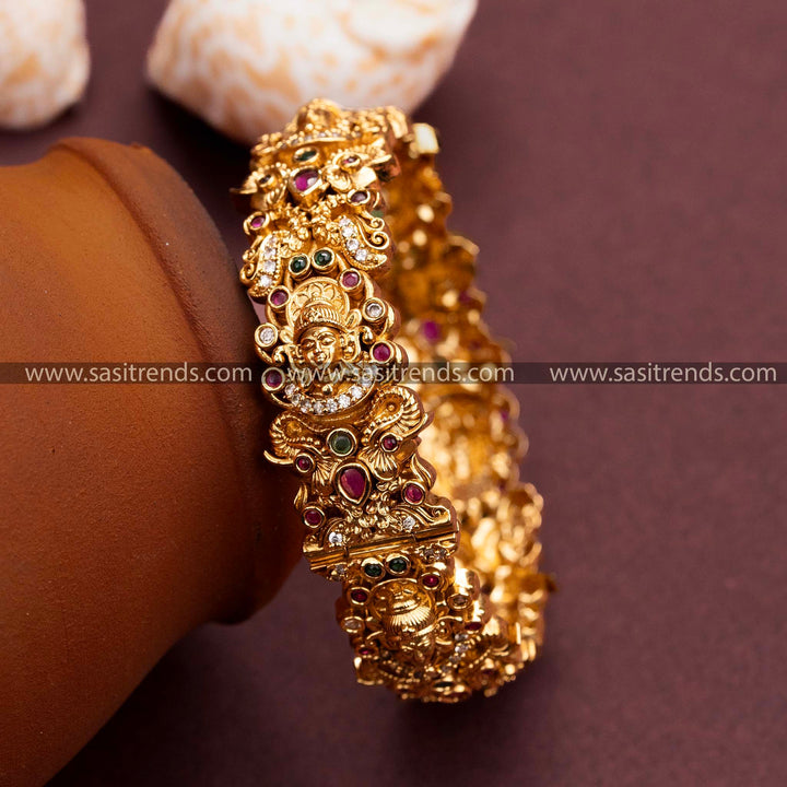 Bridal Matt Gold Plated Lakshmi Peacock Kada Bangle Sasitrends