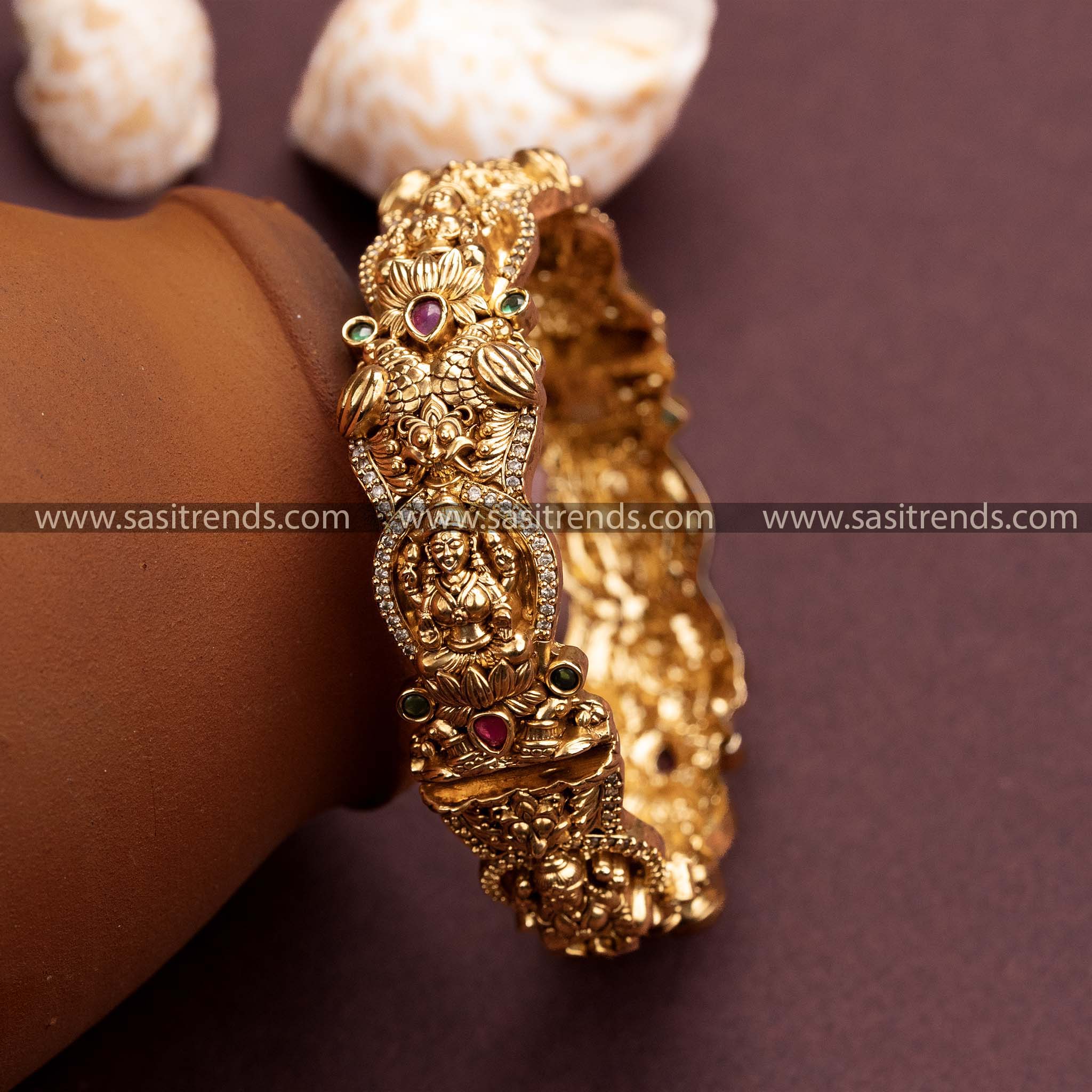 New Grand Lakshmi Peacock Multi Color Temple Gold Plated Kada Bangles Sasitrends