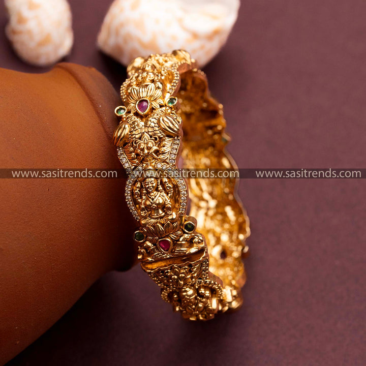 New Grand Lakshmi Peacock Multi Color Temple Gold Plated Kada Bangles Sasitrends