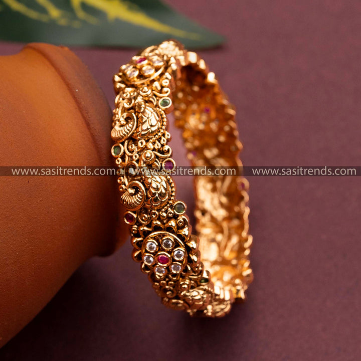 Latest Matt Gold Plated Peacock Floral Multi Colored Kada Bangles Sasitrends