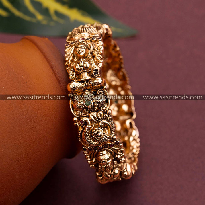 Bridal Lakshmi Peacock Matt Gold Plated Ruby Green Ad Kada Bangle Sasitrends