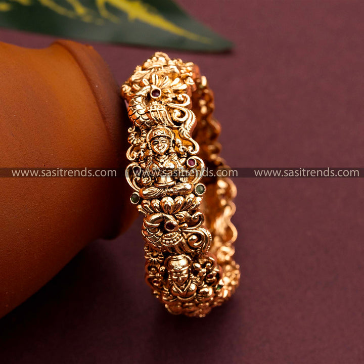 Ruby Green Lakshmi Peacock Matt Gold Plated Kada Bangles Sasitrends