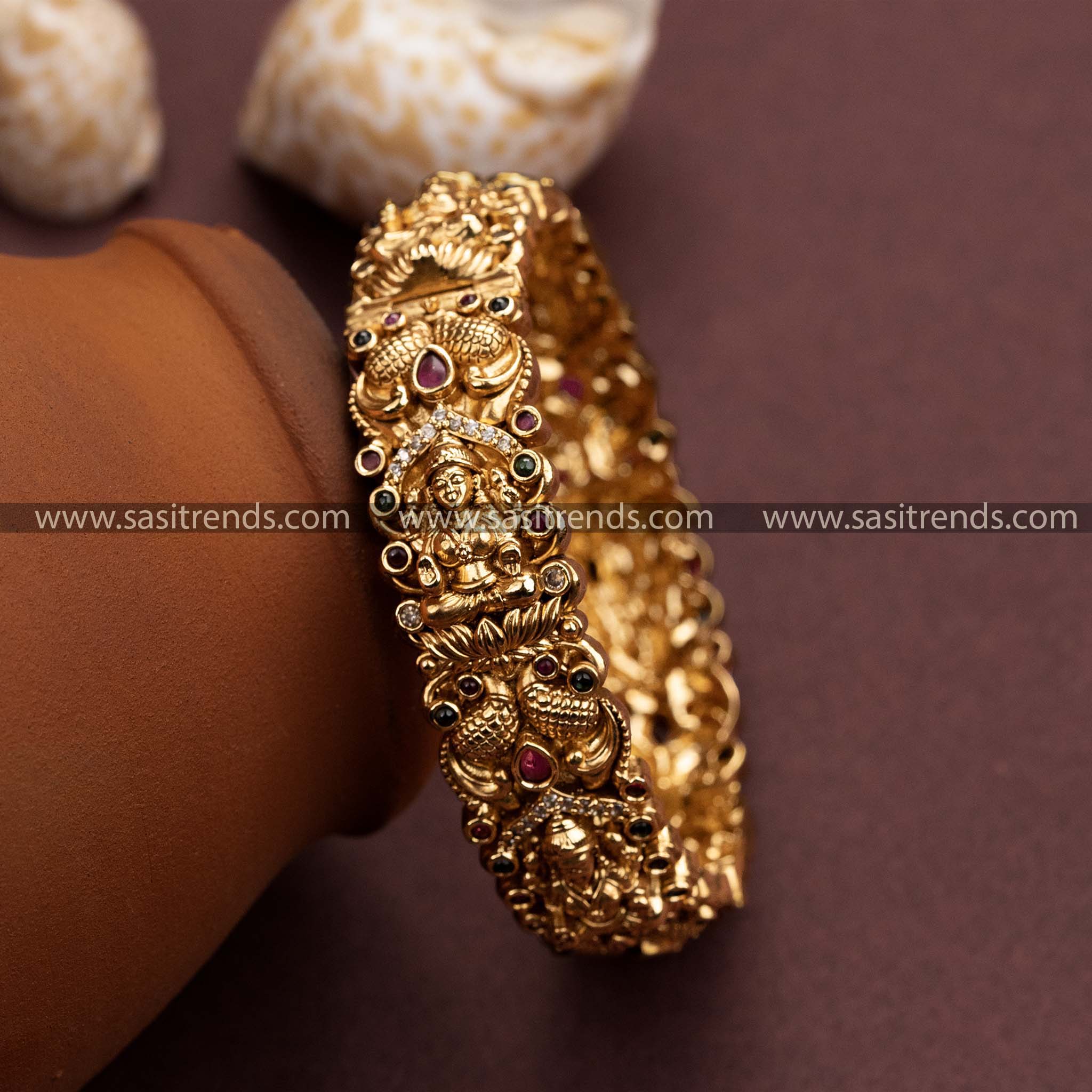 Multi AD Lakshmi Peacock Matt Gold Finish Kada Bangle Sasitrends