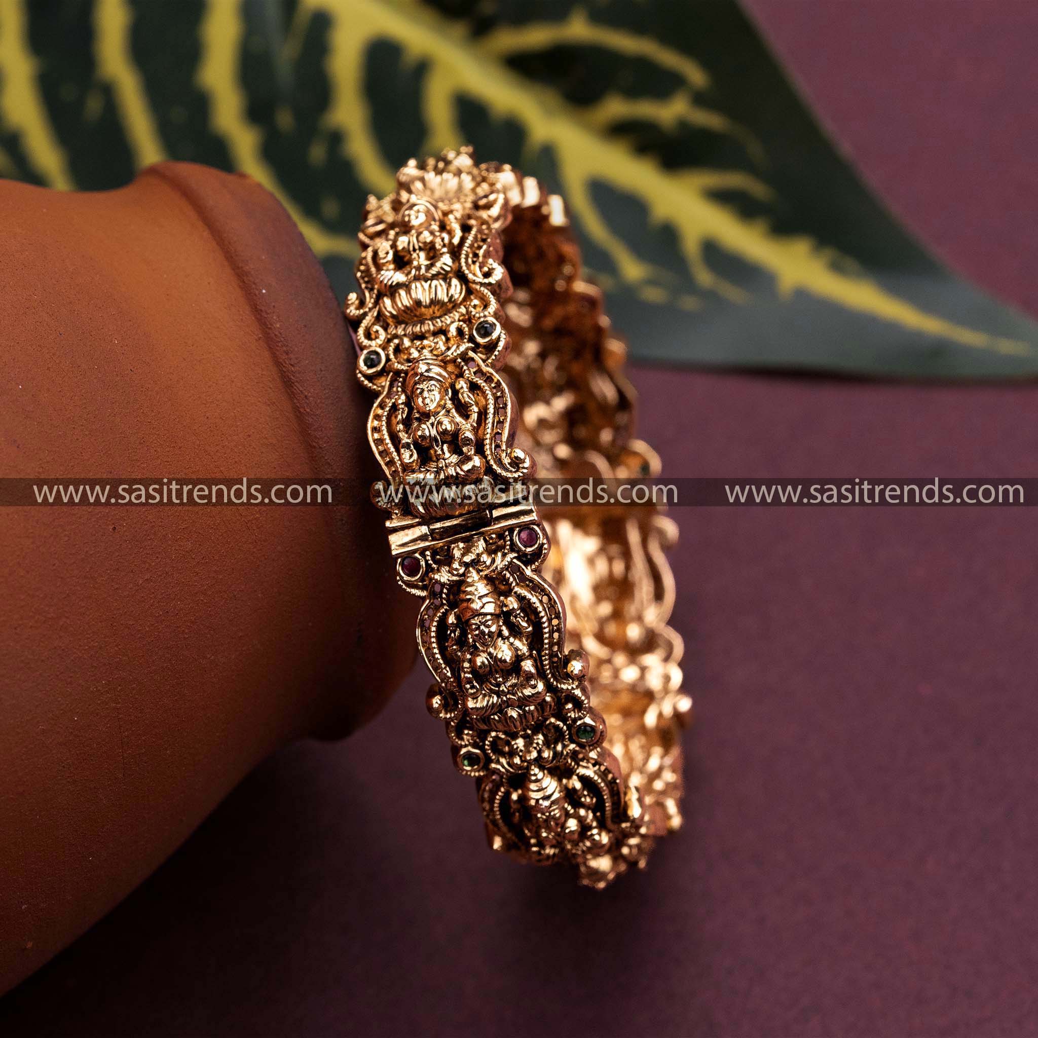 Ruby Green Lakshmi Matt Gold Plated Kada Bangles