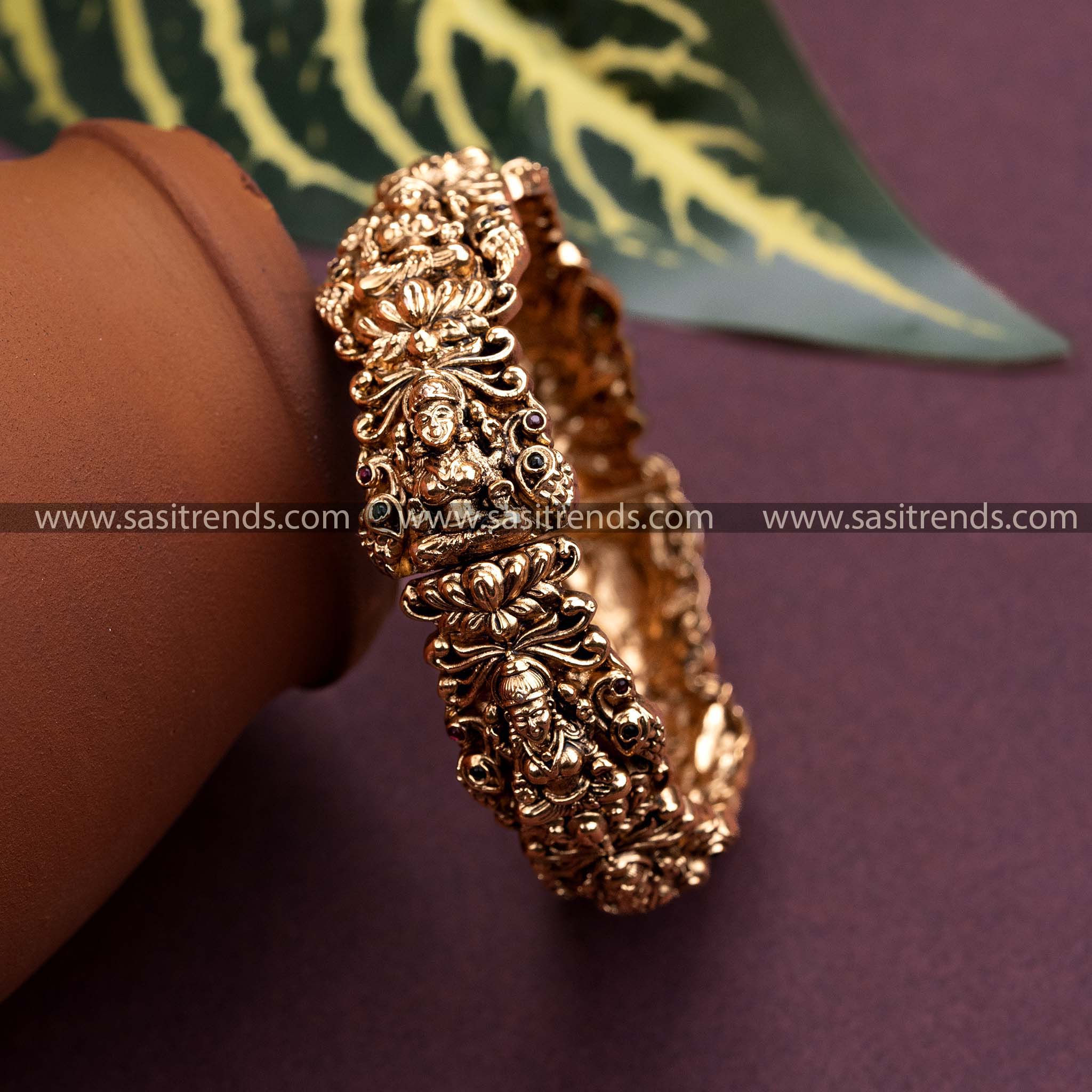 Ruby Green Lakshmi Peacock Matt Gold Plated Kada Bangles Sasitrends