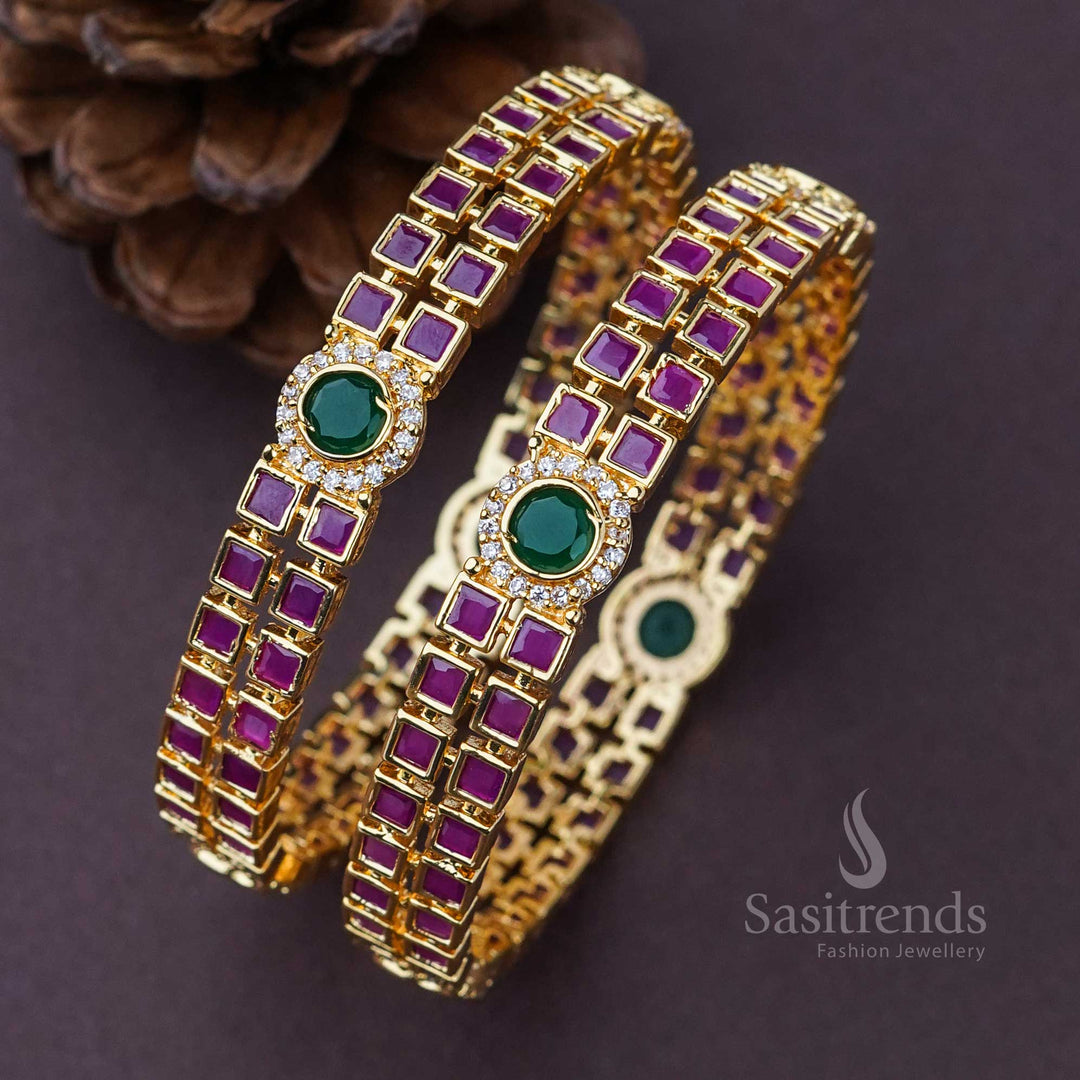  Amazing Micro Gold Plated Bangles with American Diamond Ruby Multi Stone Motifs – Exquisite and Elegant Jewellery - Sasitrends