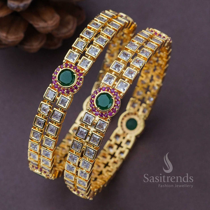 Beautiful Micro Gold Plated Bangles with American Diamond White Multi Stone Motifs – Classic and Graceful Jewellery - Sasitrends