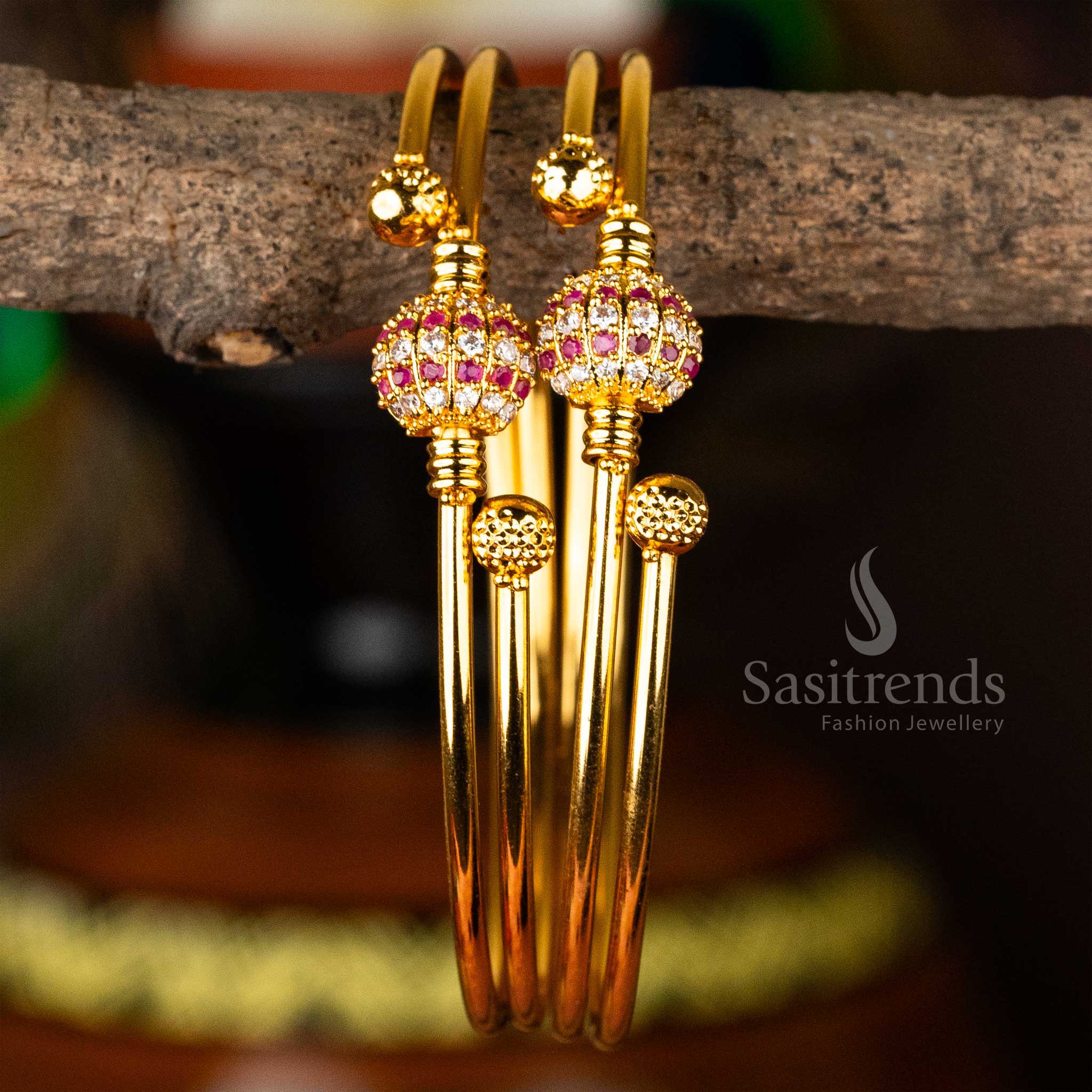 Stylish White-ruby ball type traditional bangles for special occasions - Sasitrends