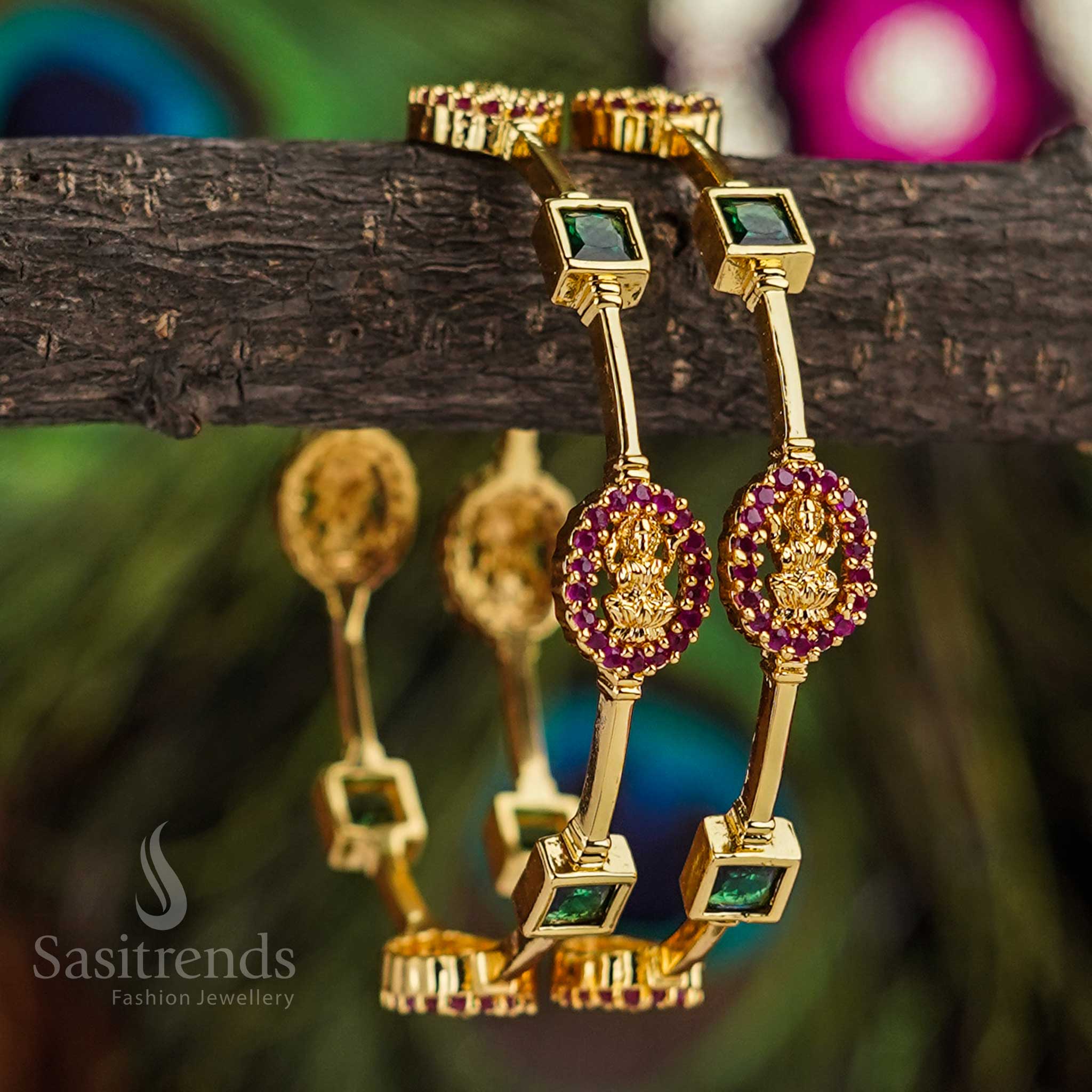 New Lakshmi Bangle Pair - Micro Gold Plated with AD Stones - Traditional Design for Women - Sasitrends