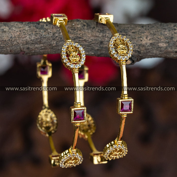 White Ruby Matt Gold Plated AD Bangles Online Shopping