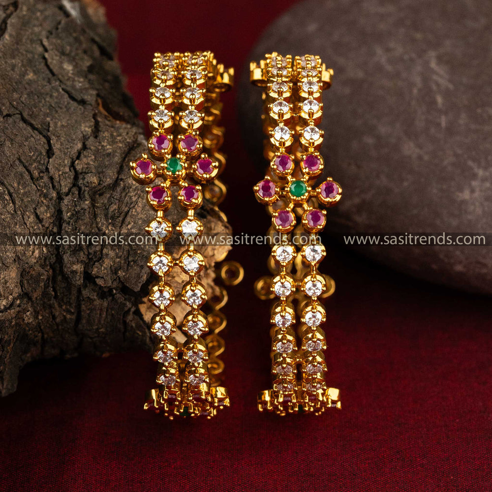 Traditional Micro Gold Plated Multi AD Stone Floral Designer Bangles 