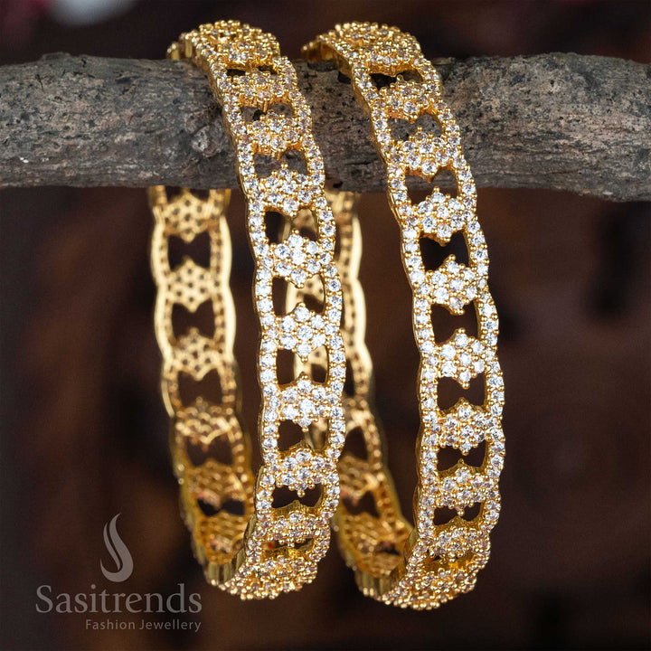 Elegant New Party Wear Micro Gold Plated White American Diamond Bangles for Women – Classic and Timeless Jewellery - Sasitrends