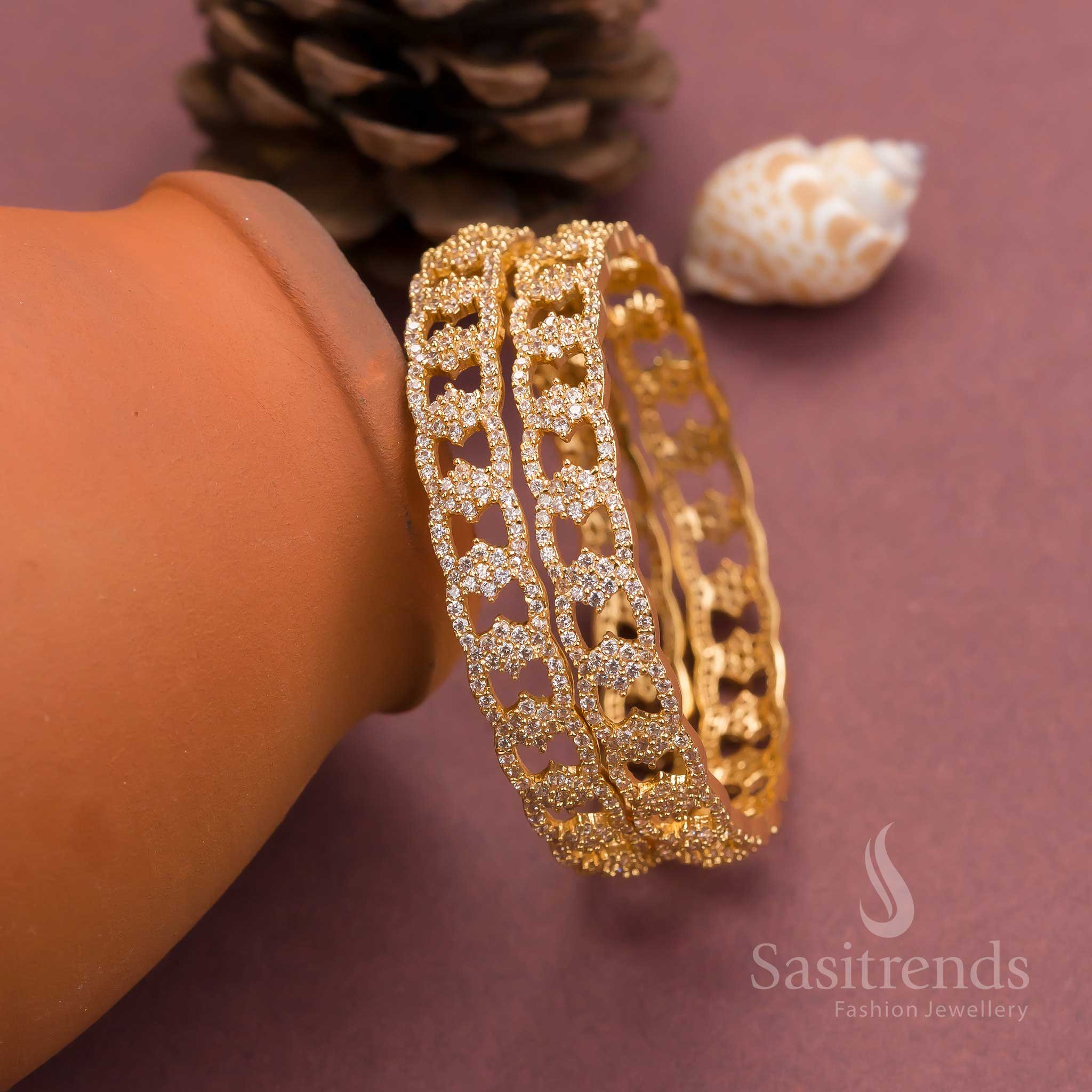 Gorgeous New Party Wear Micro Gold Plated White American Diamond Bangles for Women – Exquisite and Elegant Jewellery - Sasitrends