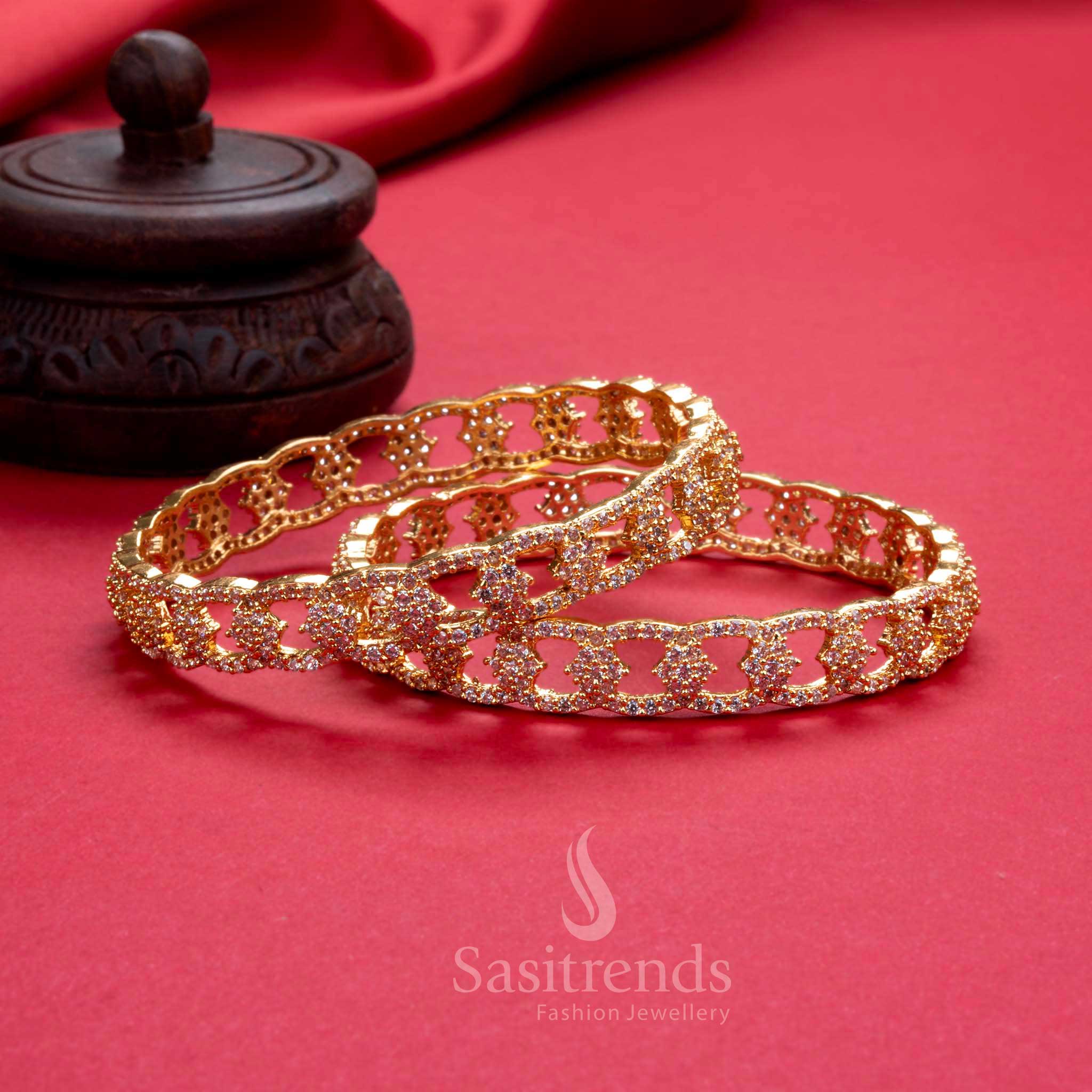  Stylish New Party Wear Micro Gold Plated White American Diamond Bangles for Women – Fashionable and Trendy Jewellery - Sasitrends