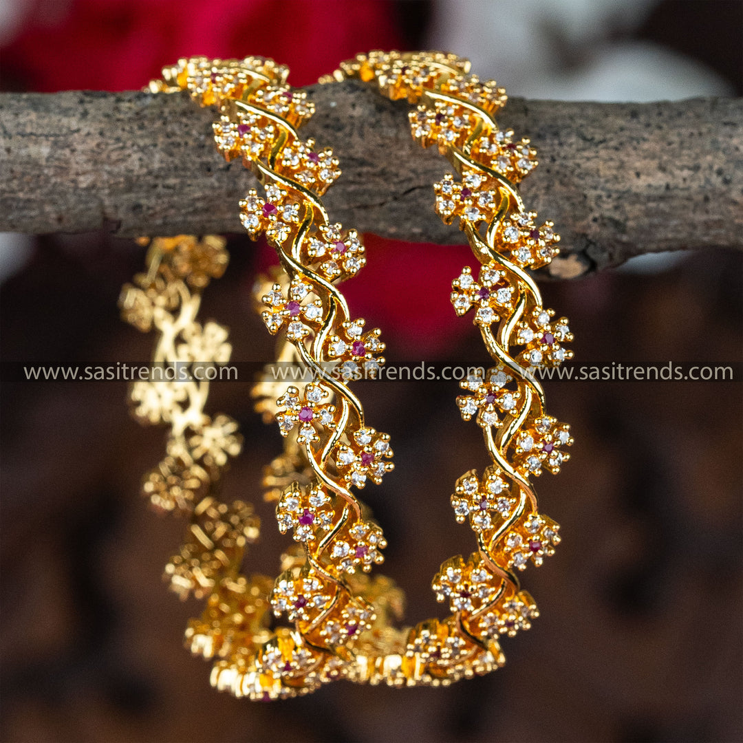 Traditional Party Wear Floral Micro Gold Plated Guaranteed Bangles