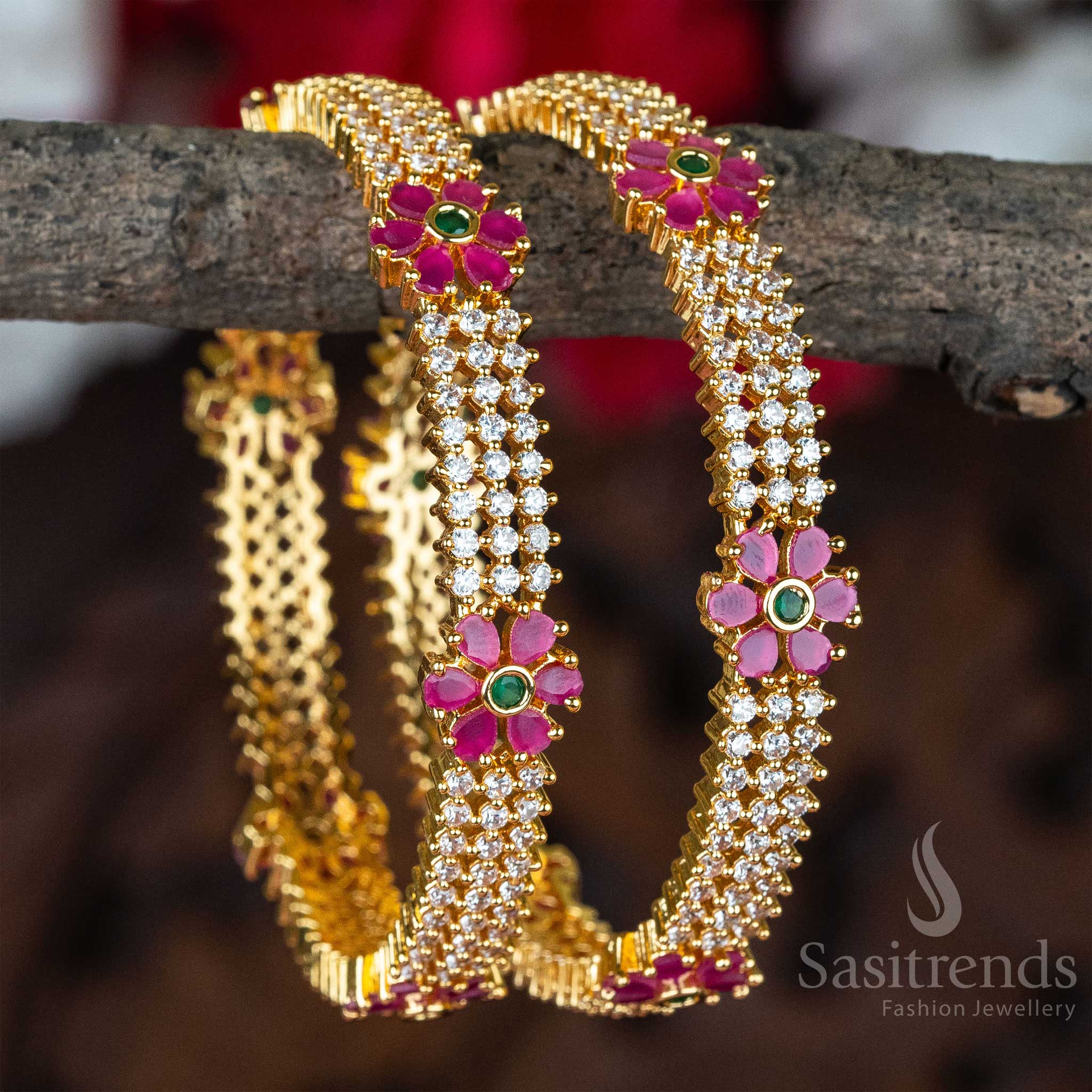  Gorgeous Micro Gold Plated White AD Bangles with Multi-Color American Diamond Stones – A Designer and Stunning Jewellery Piece - Sasitrends