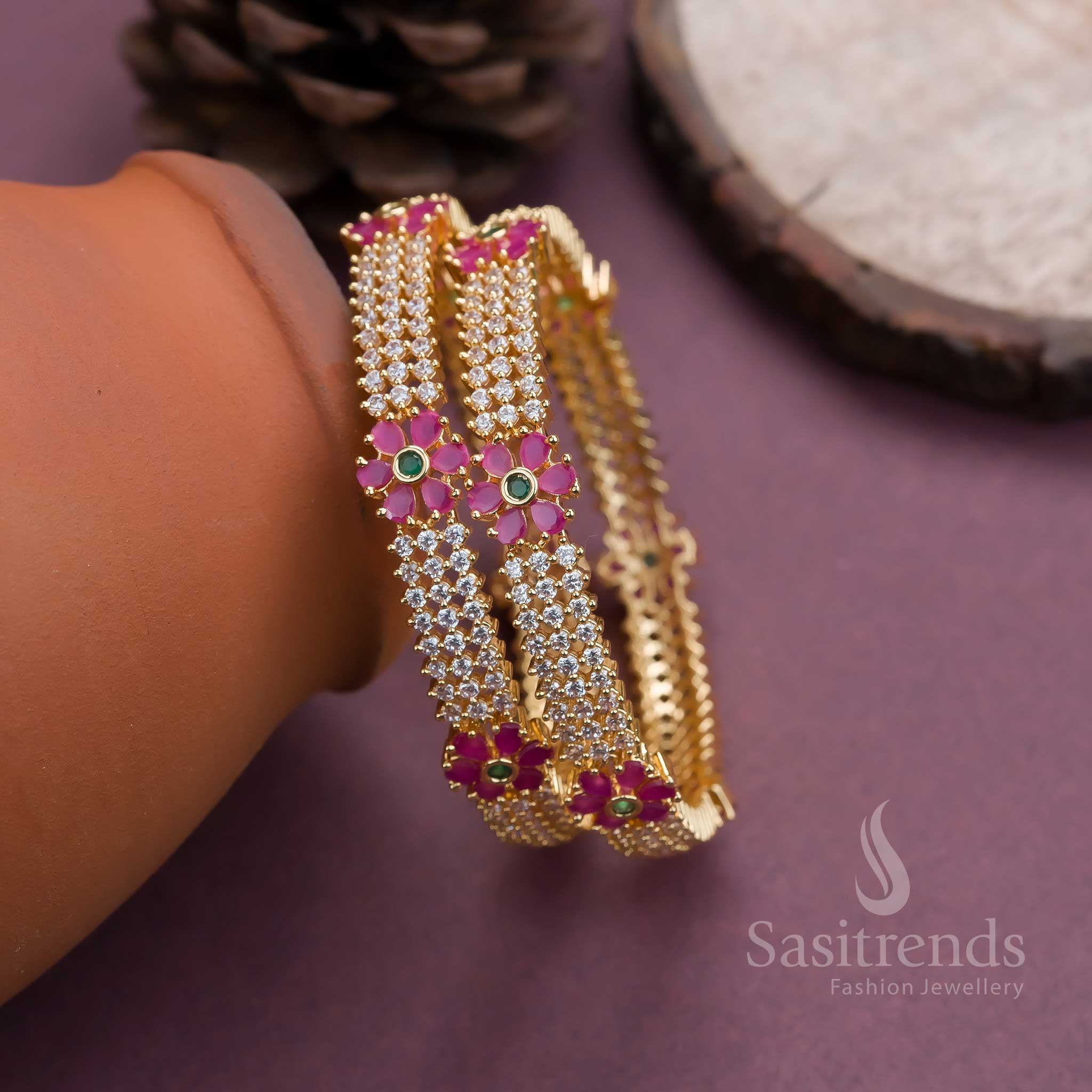 Beautiful Micro Gold Plated White AD Bangles with Multi-Color American Diamond Stones – A Fashionable and Luxurious Jewellery Piece

 - Sasitrends