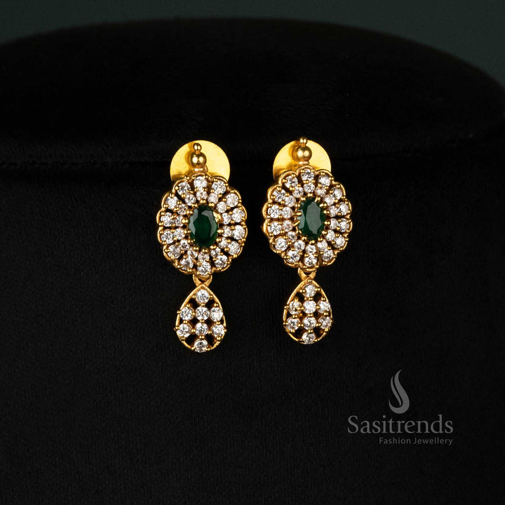 American diamond matte gold finish with colorful stones and matching earrings - Sasitrends