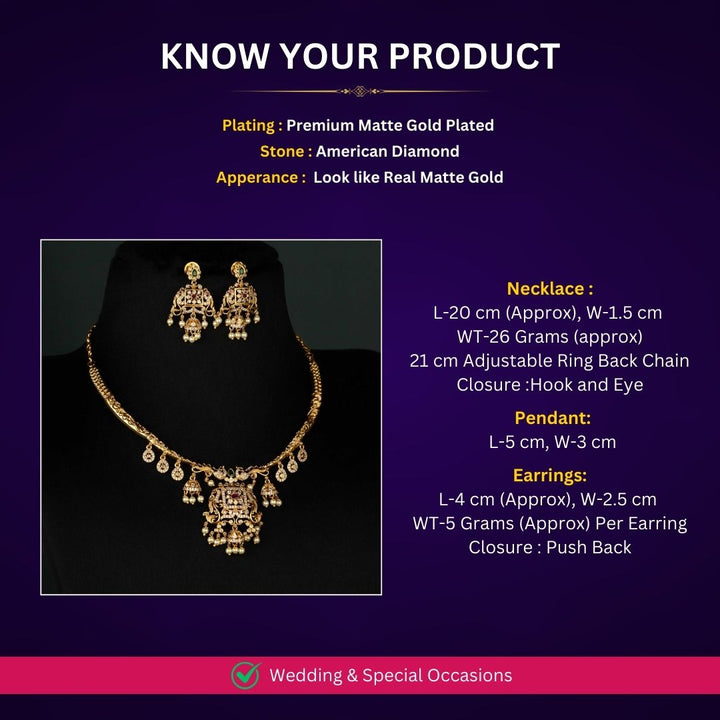 Matte Gold plated Necklace Jewellery Set Measurement Image - Sasitrends