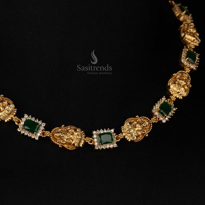 Traditional necklace set featuring Lakshmi motifs and AD stones - Sasitrends