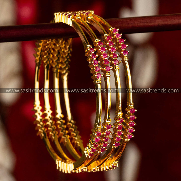 Guaranteed Micro Gold Plated Traditional Ruby AD Bangles