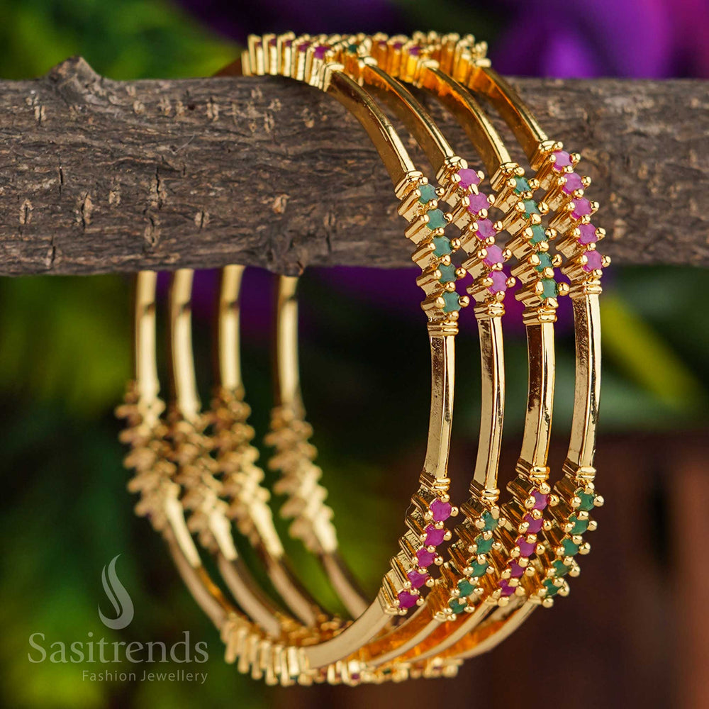 Stylish One Gram Micro Plated AD Bangles Set with Ruby-Green American Diamond Stones – A Charming and Eye-Catching Jewellery Selection for Women - Sasitrends