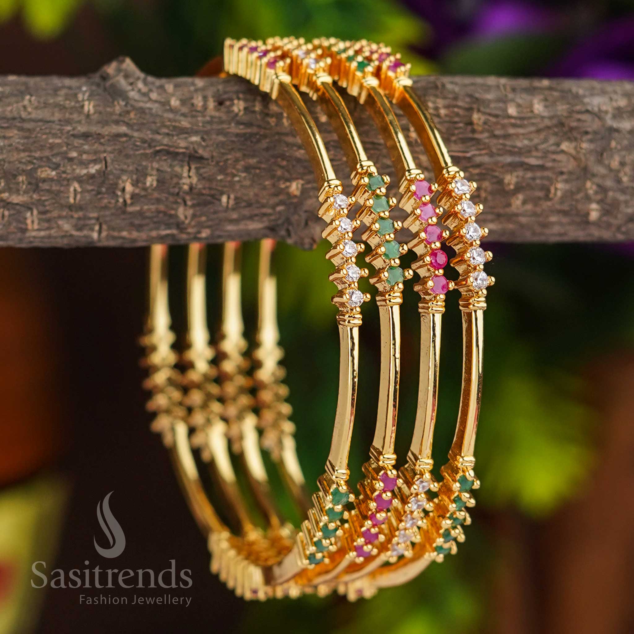  Stunning One Gram Micro Plated AD Bangles Set with Multi-Color American Diamond Stones – A Fashionable and Luxurious Jewellery Design for Women - Sasitrends