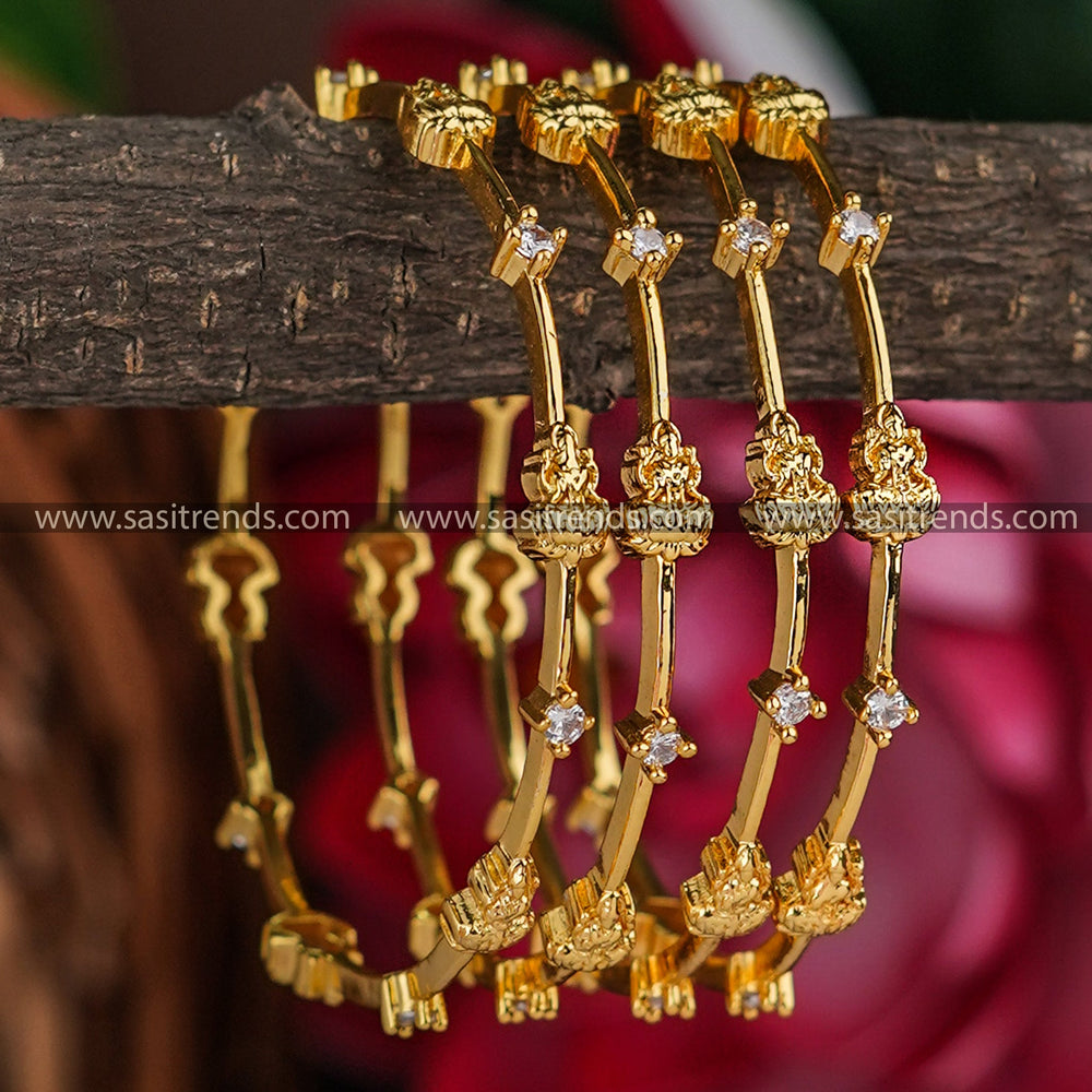 Elegant Lakshmi AD Bangle Pair | Micro Gold Plated | American Diamond Stones | Traditional Design