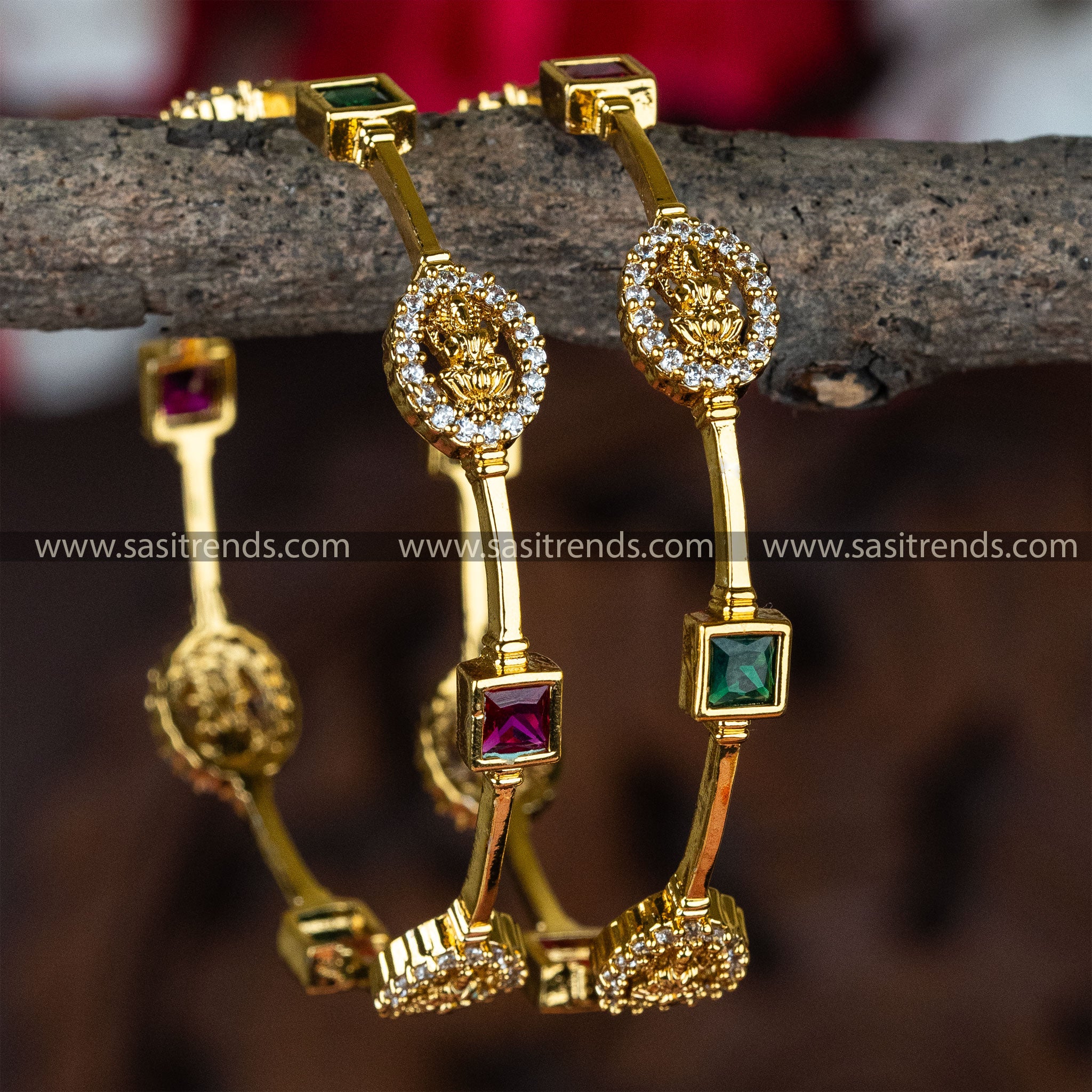 Traditional Temple Multi AD Micro Gold Plated Bangles