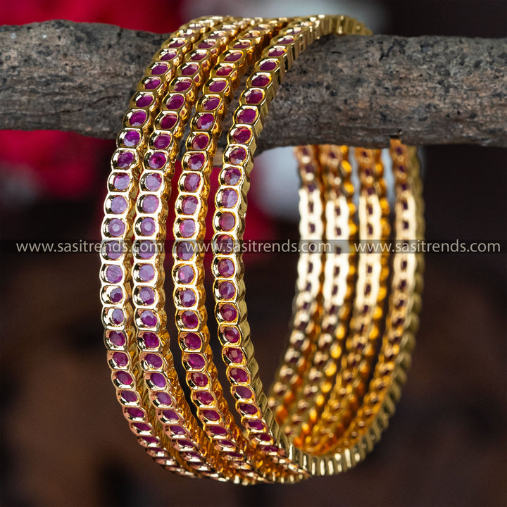 Latest Collection: Micro Gold Plated 4 Pieces Bangles - American Diamond for Women