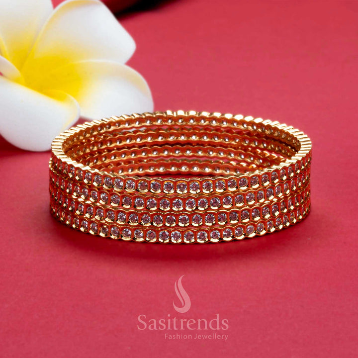 Attractive Micro Gold Plated 4 Pieces White AD Bangles with American Diamond Stones – A Fancy and Exquisite Jewellery Design for Women - Sasitrends