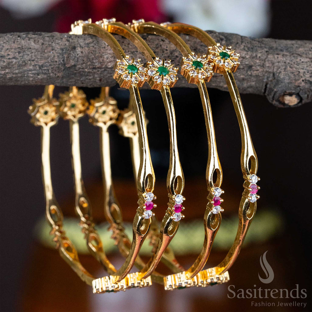 Micro Gold Plated Temple Wear AD Stone Studded Bangles - Sasitrends