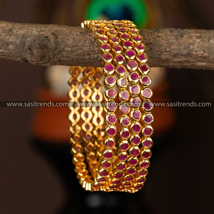 Traditional Micro Gold Plated Small AD Ruby Stone Studded Addigai Bangles Sasitrends Online Shopping