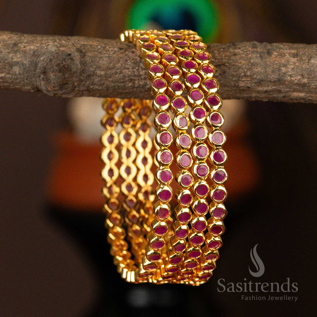 Stylish Micro Gold Plated Small Round AD Stone Addigai Bangles with Ruby – An Ethnic and Eye-Catching Jewellery Selection for Women - Sasitrends