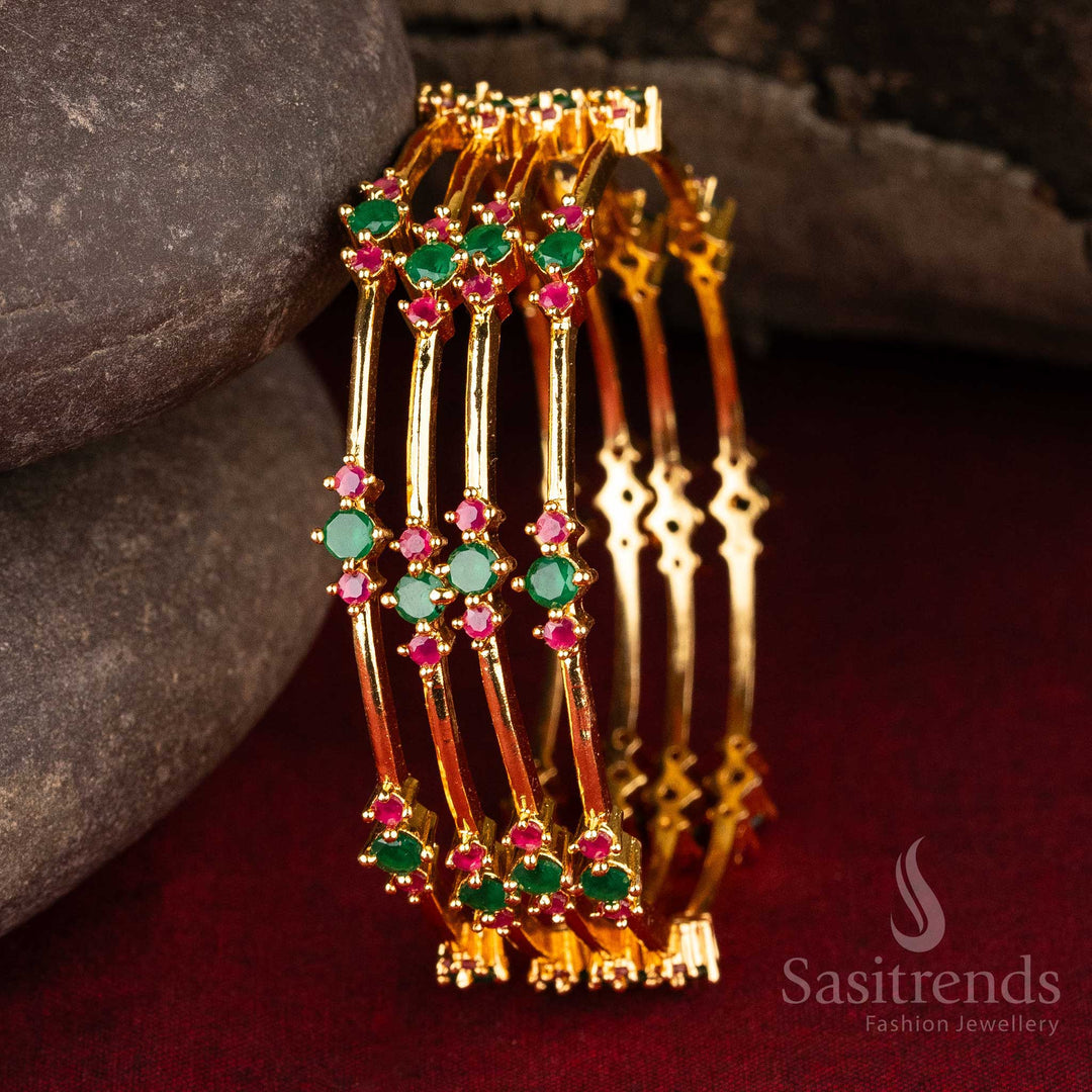 Micro Gold Plated Bangles with  ruby-green Stones – A Graceful and Stylish Jewellery Piece for Women - Sasitrends