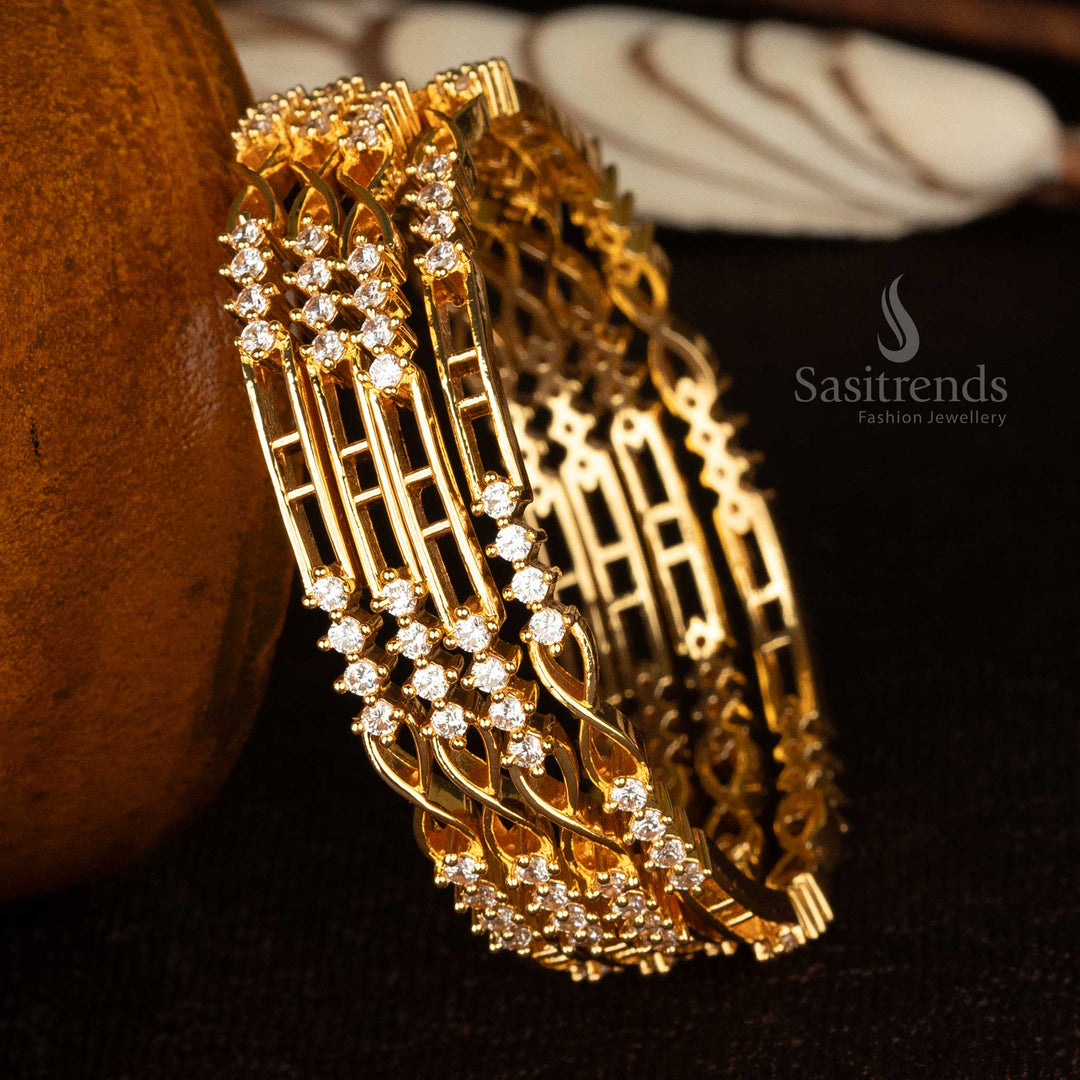 Party wear set of 4 American diamond bangles with sparkling stones - Sasitrends